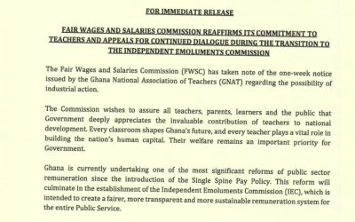 Fair Wages And Salaries Commission Reaffirms Its Commitment To Teachers And Appeals For Continued Dialogue During The Transition To The Independent Emoluments Commission